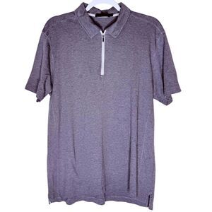Raffi Men's Heather Quarter Zip Cotton Short Sleeve Polo Shirt Gray‎ Large
